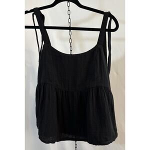 Old Navy Womens Smocked Black Swing Tank Top Sleeveless Bow Strap Sz M